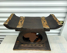 Hand Carved Wooden African Stool Side Table Carved Africa Continent Motif picture