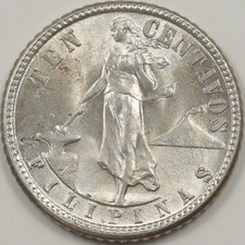 Philippines 1944-D Commonwealth 10 Centavos Silver P151523 picture