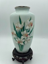Antique Japenese Cloisonné Enamel White Orchid Flower Vase picture