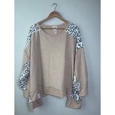 BiBi Women Tan Leopard Print Contrast Oversized Sweatshirt M BT3373D-06 picture