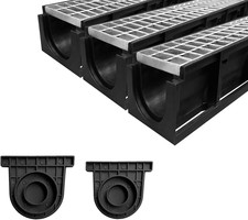 Channel Drain with Galvanized Steel Grates-39.4Lx6.1Wx5.5H In. Deep Profile Tren picture