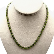 52 CTW Oval Green Peridot Gemstone Sterling Silver Tennis Necklace 18 Inch JTV picture