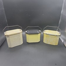3 Vintage French Enamel Lunch Box Gamelle Set Yellow Speckled Graniteware Trays picture