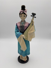 Beautiful VTG Japanese Kimono Doll Kabuki Statue Geisha Figurine w/ Mandolin 15” picture