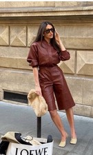 Zara SS26 Faux Leather Bermuda Shorts Sz S,M,XL Brown 3046/168 picture