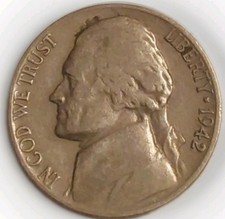1942-P Type 1 US Jefferson World War 2 Era 5C Very Fine Coin Free Post Tracking  picture