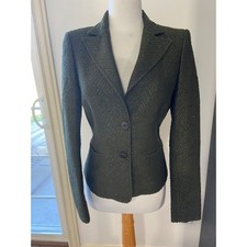 Santorelli Erika Olive Green Textured Chevron Blazer Jacket Made in Italy Size 6 picture