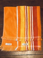 Vintage Cannon Monticello Towels Orange Multi Stripe Fringe Terry Cloth Set of 2 picture