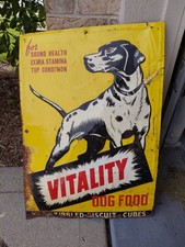 c.1950s Original Vintage Vitality Dog Food Sign Metal Embossed Kibble Purina  picture