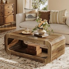 47'' Modern Coffee Table 2-Tier Wooden Rectangular Center Table for Living Room picture