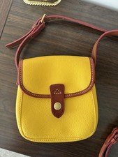 Dooney & Bourke Small Yellow Pebbled Crossbody Bag Brown Trim Snap Gold HW picture