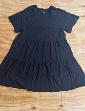 Old Navy Black V-Neck Tiered Babydoll Mini Dress Short Sleeve Casual Women’s. picture