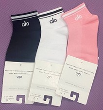 3 Pair Mix White+Black+Pink AIO Half-Crew Throwback Ankle Socks 100% Cotton Sz L picture