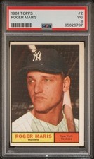 Graded 1961 Topps Roger Maris #2 Baseball Card PSA 3 Very Good picture