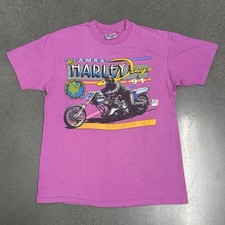 1991 Vintage Harley Davidson Drags AMRA Itaska Illinois Pink Tee L picture