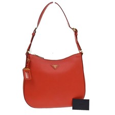 PRADA Triangle Logo Hobo Shoulder Bag Saffiano Leather Red GHW Italy 71KE389 picture
