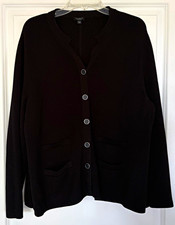 Talbots Women's Black Knit Cardigan Sweater 3XP Petite V-Neck Button Pockets picture