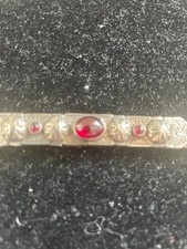 Vintage Sterling Silver Byzantine Design Garnet Cabochon Bracelet Made in Greece picture