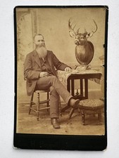 Antique Cabinet Photo of Man with Large Taxidermy Buck Deer Michigan Hunting picture