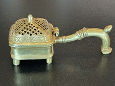 Solid Brass Incense Burner Handled Hand-Etched Loban Dhoop Dani picture