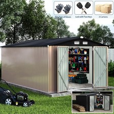 10x14 FT Outdoor Metal Storage Shed w/ Air Vent Lockable Metal Garden Tool Shed picture