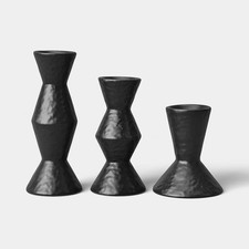 Set of 3 Black Ceramic Taper Candle Holders - Threshold picture