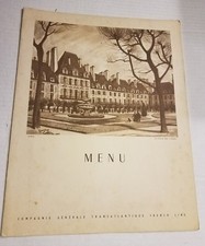 Vintage 1952 Compagnie Generale Transatlantique French Line Menu Paquebot France picture