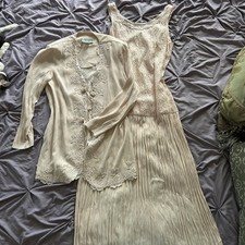 Vintage S L Fashions Two Piece Lace Embroidered Set Fairy Elegant Woman’s 10 picture