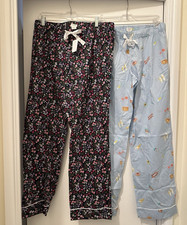 2 Pr J.Crew M Breakfast Food Print Cotton & Floral Drawstring Pajama Pants picture