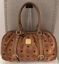 MCM Visetos Monogram Cognac Brown Top Handle Boston Satchel Leather Bag AUTH picture