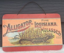 VTG Wood Sign Alligator Brand Pure Louisiana Molasses Advertising Label Cajun picture