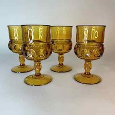 4 Vintage Indiana Glass Kings Crown Thumbprint Amber Goblet Sherry Wine Glasses picture