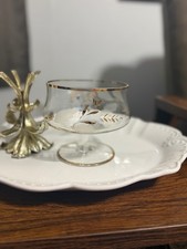 Vintage Gold Rimmed & Frosted Floral Crystal Glass | Mid-Century Bowl picture