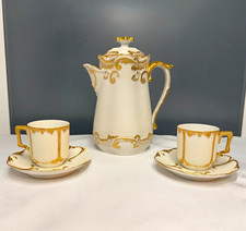 Antique Limoges Coffee/Chocolate Pot & 2 Demitasse Cups with Saucers VF T&V picture