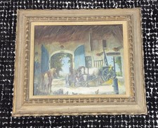 1930s Dutch Oil Painting Horses Stable Th Th de Leeuw Rozemberg Pre-War Framed picture