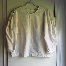 Madewell Cream Cotton Puff Sleeve Blouse Off White 3/4 Balloon Sleeve Top M picture