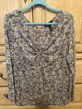 INC International Concepts Sz 1X Gray Taupe Flower Lace Print V Neck  Top BLouse picture