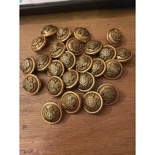 25 Vintage Gold Tone Metal Blazer Buttons Crown Crest Shank Coat Jacket Lot picture