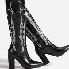 NWOT BLACK COWGIRL BOOTS size 37(6.5) picture