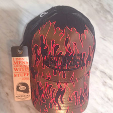 Von Dutch Flame Trucker Hat Black/Red Mesh Back Adjustable One Size Unisex picture