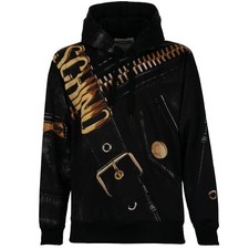 MOSCHINO COUTURE Biker Jacket Logo Print Sweater Hoody Black Gold picture