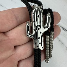 Stunning Vintage Silver Tone Saguaro Cactus Southwestern Desert Bolo Tie picture