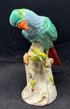Antique Dresden Porcelain Parrot on Trunk in Excellent Plus Cond. picture