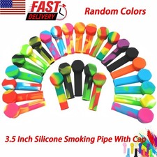 10 Pcs Silicone Smoking Hand Pipe with Metal Bowl &Cap Lid Pocket Pipe picture