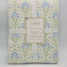 Lillian August 60x120 Tablecloth Blue Green White Floral Cotton Water Resistant picture