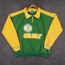 Vintage Oakland A's Hummer Sportswear Pullover Mens XL Green Yellow Cotton 1992 picture