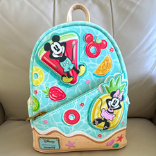 Loungefly Disney Mickey & Minnie Mouse Beach Fun Mini Backpack Light Blue NWT picture