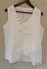 Lulu-B White Crinkle Cotton Gauze Sleeveless Blouse Asymmetric Layered Top M picture