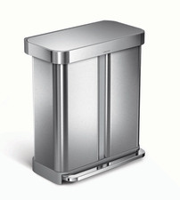 Simplehuman 58L Dual Compartment Step Trash Can Recycler Stainless Steel 15Gal picture