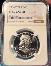 1956  Silver Proof Franklin Half Dollar  NGC PF 69 Cameo Freshly Graded picture
